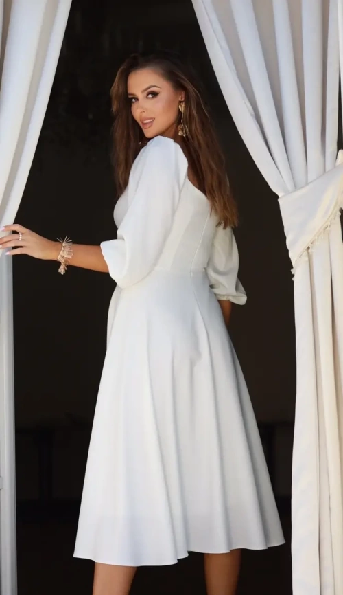 Белое платье миди с рукавами фото 3