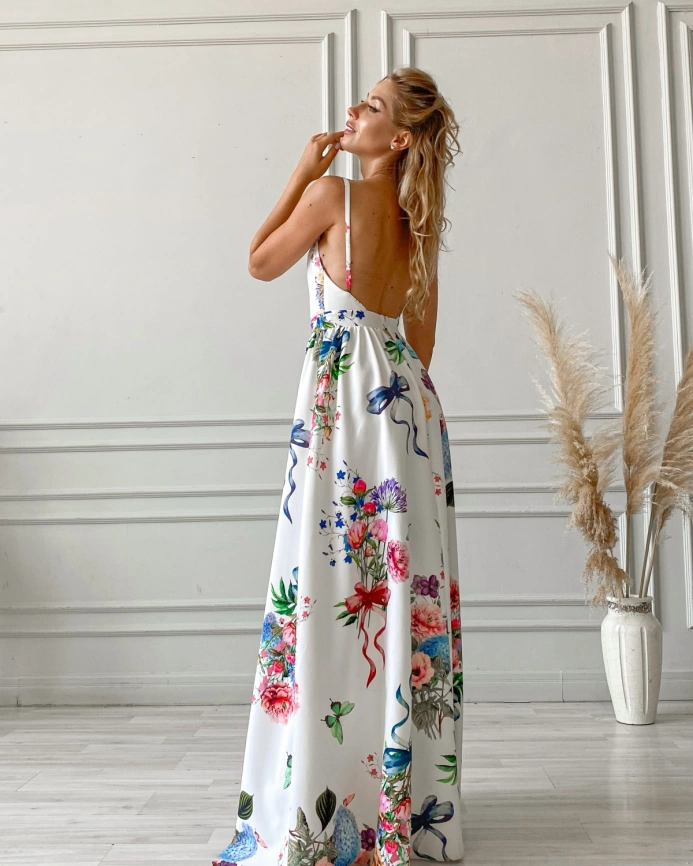 Летнее платье сарафан с растительным цветочным принтом фото 2
