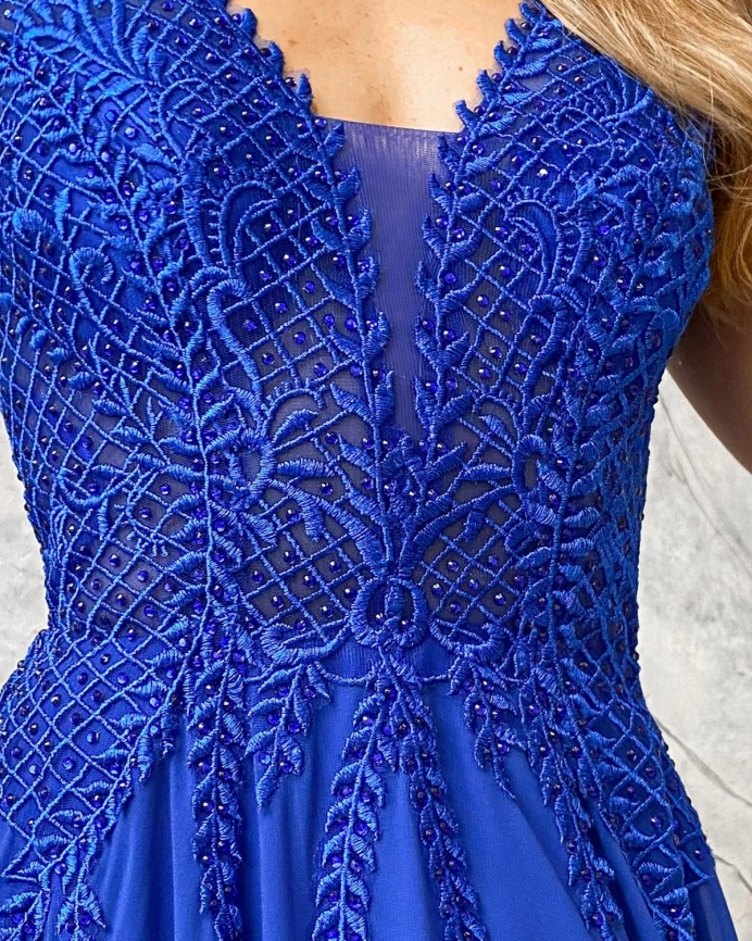 Синее длинное вечернее платье в пол фото 5