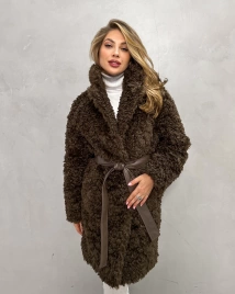 Шуба-миди из экомеха «тиградо» шоколадного цвета