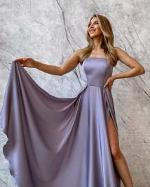 Длинное шелковое вечернее платье La Dolce серебряное с фиолетовым отливом
