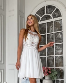 Короткое белое вечернее платье с кружевом на свадьбу или роспись