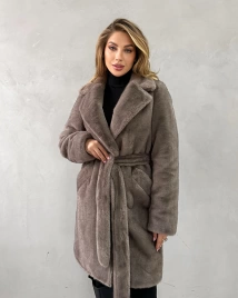 Шуба-миди из экомеха под норку в оттенке «мили-капучино»