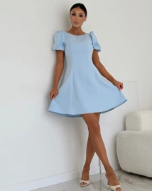 Короткое голубое платье А-силуэта с рукавами-воланами