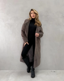 Длинная классическая шуба из эко меха под норку, цвета мили-капучино