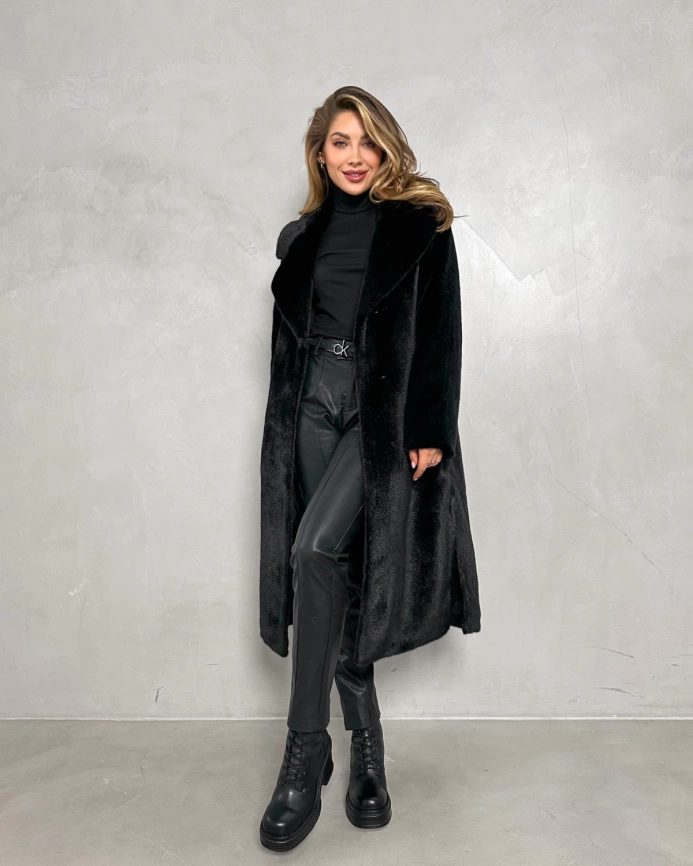 Полуприталенная шуба из эко меха под черную норку фото 2