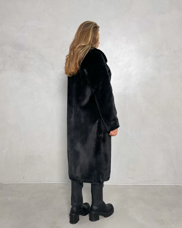 Полуприталенная шуба из эко меха под черную норку фото 12