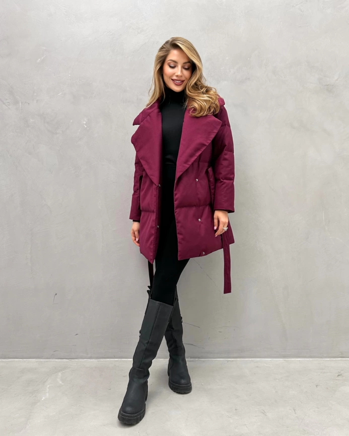 Короткая пуховик-куртка с натуральным пухом бордового цвета фото 2