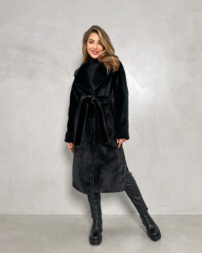 Полуприталенная шуба из эко меха под черную норку фото 7