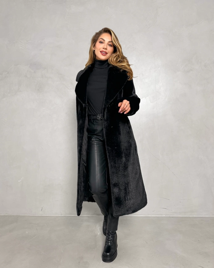 Полуприталенная шуба из эко меха под черную норку фото 3